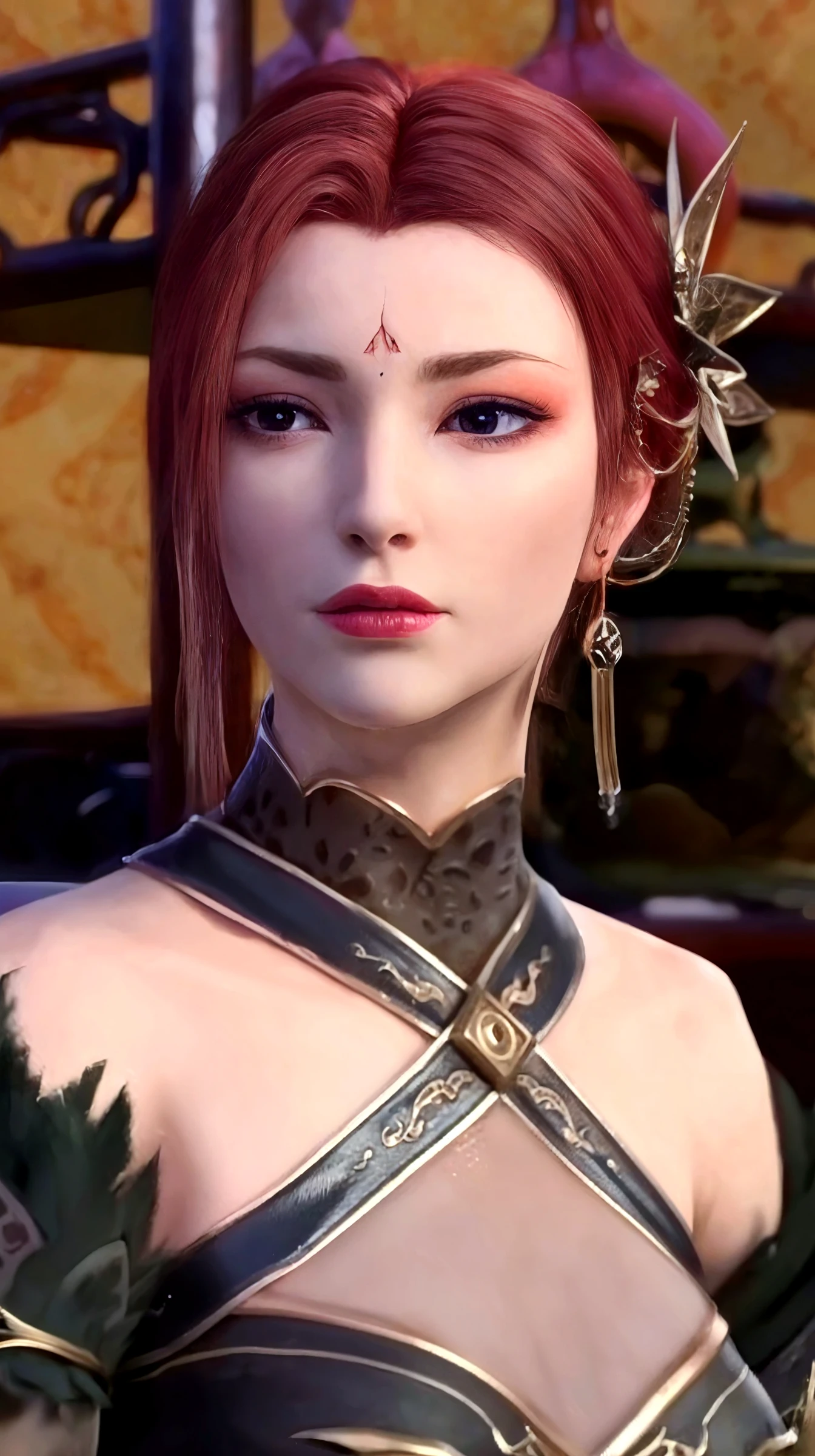 (magnificent), top-notch quality, ultra-realistic, stunningly CG-rendered 8k wallpaper,(1girl) standing in a majestic and grandiose palace hall, adorned in a resplendent and regal outfit, golden embroidery and jewels shining on her dress, her face exuding an air of elegance and beauty,(sapphire blue eyes),(long silver hair+long red hair:1.2+short purple hair), majestic and powerful pose, with her hand resting on a magnificent and intricate throne made of spiraling gold and precious stones, surrounded by a breathtakingly realistic, voluminous cloud scene with a beautiful and panoramic twilight scenery in the background.