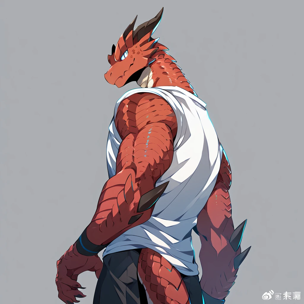 Dragonborn ,red scales, tail, muscle, handsome, Middle Ages , เสื้อMiddle Ages , adventurer, Fantasy ,The best aesthetics , best quality, Amazing quality, The best aesthetics