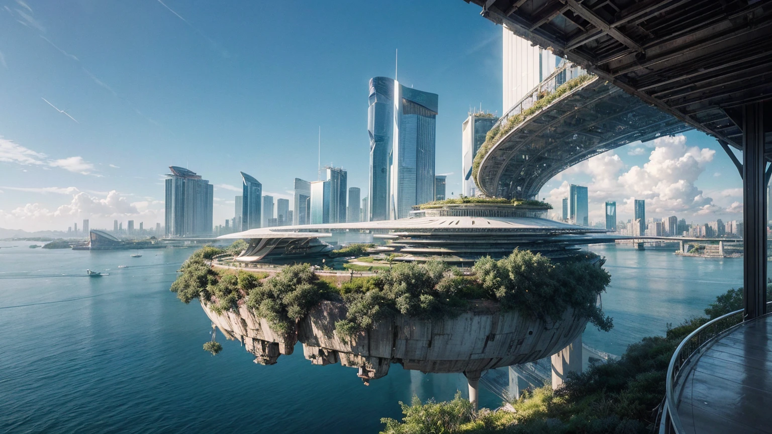 (Best quality,4K,8K,A high resolution,Masterpiece:1.2),Ultra-detailed,(Realistic,Photorealistic,photo-realistic:1.37),Futuristic floating city,Futuristic technology,Huge urban high-tech tablet platform,Airship,Floating in the sky,Futuristic city,Small airships around,High-tech hemispherical platform,Colorful lights,Advanced architecture,modernn architecture,skyscrapper,Access the cloud,Scenic beauty,view over city,Impressive design,Blend seamlessly with nature,energetic and vibrant atmosphere,Futuristic transportation system,Parking is suspended,Transparent path,Lush greenery,Sky gardens,cascading waterfalls,Magnificent skyline,reflections on the water,Sparkling river,Architectural innovation,futuristic skyscrapers,Transparent dome,The shape of the building is unusual,Elevated walkway,Impressive skyline,Glowing lights,Futuristic technology,Minimalist design,Scenic spots,Panoramic view,Cloud Piercing Tower,Vibrant colors,epic sunrise,epic sunset,Dazzling light display,magical ambiance,The future city,Urban Utopia,LuxuryLifestyle,Innovative energy,sustainable development,Smart city technology,Advanced infrastructure,Tranquil atmosphere,Nature and technology live in harmony,Awesome cityscape,Unprecedented urban planning,Architecture connects seamlessly with nature,High-tech metropolis,A cutting-edge engineering marvel,The future of urban living,Visionary architectural concept,Energy-efficient buildings,Harmony with the environment,A city floating above the clouds,Utopian dreams become reality,The possibilities are endless,State-of-the-art transportation network,Green energy integration,Innovative materials,Impressive holographic display,Advanced communication system,Breathtaking aerial view,Quiet and peaceful environment,Modernist aesthetics,Ethereal beauty