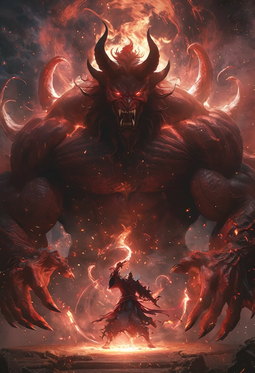 A giant demon from another dimension summoned from a magic circle、Huge claws