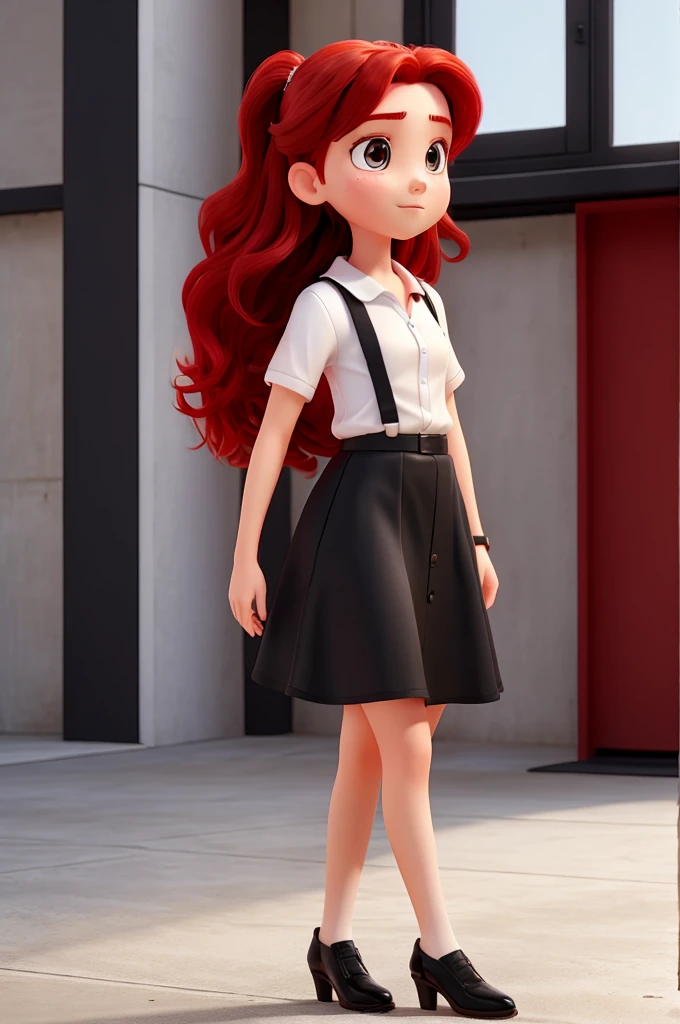 girl, ager, red hair, white shirt, strap, black tie, black skirt, black heels