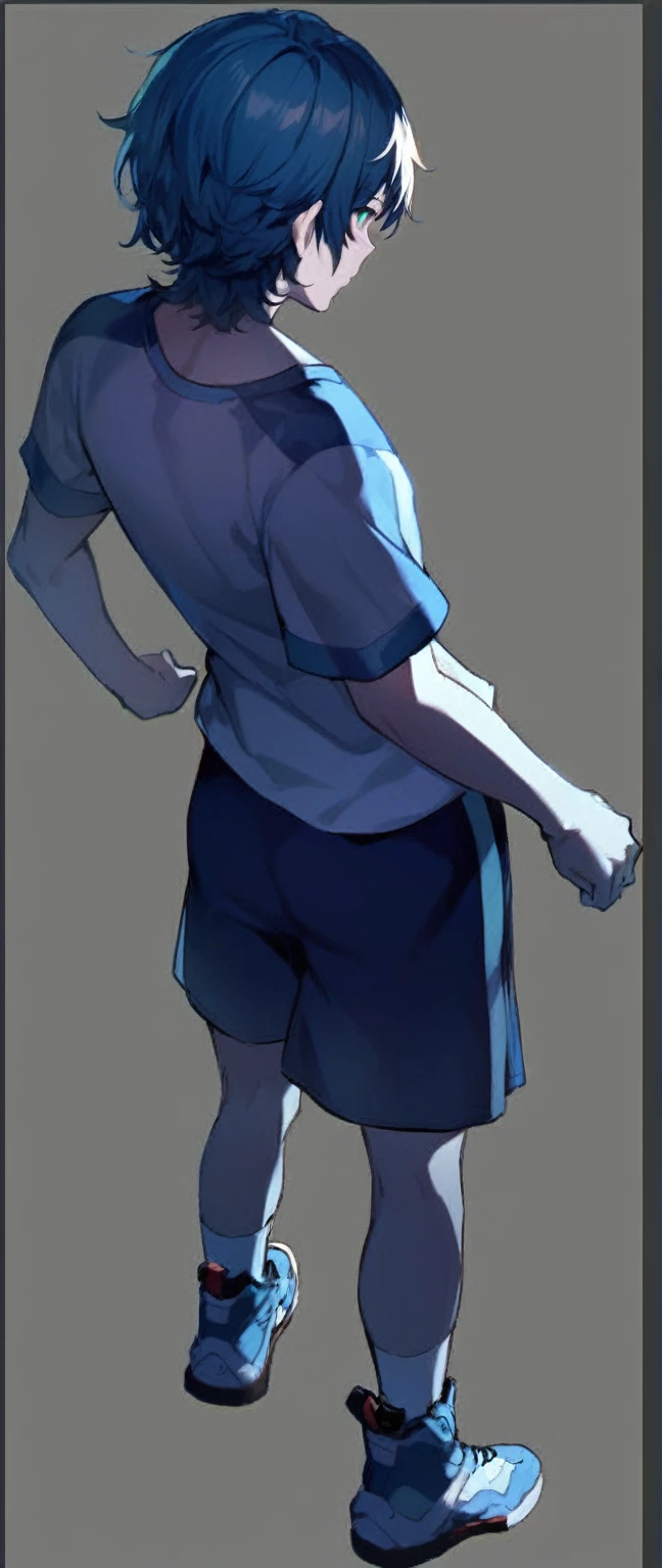 anime boy, Brown hair, Green Eyes, Height: 190cm, Wearing sportswear with a white sports jacket. He is in good shape,He has a brotherly temperament. Give him a confident and caring look.