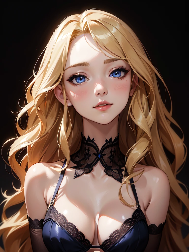 (photorealistic:1.4), (masterpiece, sidelighting, finely detailed beautiful eyes: 1.2), masterpiece*portrait, realistic, 3d face, glowing eyes, shiny hair, lustrous skin, solo, embarassed, (midriff), black underwear, blonde hair,