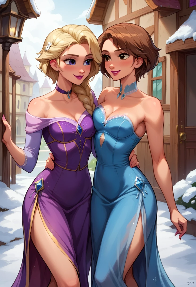 Score_9, score_8_up, score_7_up, rating_explicit, source_comic, detailed soft lighting, (2boys:1.4), (muscular, medium penis, thick veiny penis, balls:1.1), BREAK 2girls, (Elsa from Frozen, female, blonde hair, braids, ice blue dress:1.2), (Anna from Frozen, female, brown hair, braided pigtails, green dress:1.2), BREAK (groupsex:1.3), handjob, double handjob, blush, beautiful eyes, (masterpiece, best quality, highly detailed, beautiful), (town alley:1.2).