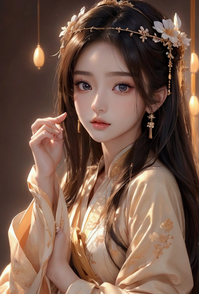 Best image quality、8k、masterpiece:1.3))、Realistic high-quality photos、Highest quality、 Beautiful face、Photos of slim models、Beautiful girl model、Young and pretty face、Beautiful model girl、A lovely and delicate face、Black Hair、Beautiful brown eyes、Young Body、Hanfu, (emphasize)、from the front、Camera gaze、Anatomically correct、胸の谷間をemphasize、whole body、