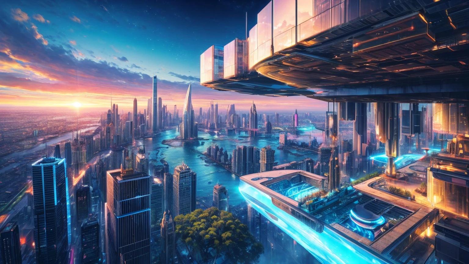 (Best quality,4K,8K,A high resolution,Masterpiece:1.2),Ultra-detailed,(Realistic,Photorealistic,photo-realistic:1.37),Futuristic floating city,Futuristic technology,Huge urban high-tech tablet platform,Airship,Floating in the sky,Futuristic city,Small airships around,High-tech hemispherical platform,Colorful lights,Advanced architecture,modernn architecture,skyscrapper,Access the cloud,Scenic beauty,view over city,Impressive design,Blend seamlessly with nature,energetic and vibrant atmosphere,Futuristic transportation system,Parking is suspended,Transparent path,Lush greenery,Sky gardens,cascading waterfalls,Magnificent skyline,reflections on the water,Sparkling river,Architectural innovation,futuristic skyscrapers,Transparent dome,The shape of the building is unusual,Elevated walkway,Impressive skyline,Glowing lights,Futuristic technology,Minimalist design,Scenic spots,Panoramic view,Cloud Piercing Tower,Vibrant colors,epic sunrise,epic sunset,Dazzling light display,magical ambiance,The future city,Urban Utopia,LuxuryLifestyle,Innovative energy,sustainable development,Smart city technology,Advanced infrastructure,Tranquil atmosphere,Nature and technology live in harmony,Awesome cityscape,Unprecedented urban planning,Architecture connects seamlessly with nature,High-tech metropolis,A cutting-edge engineering marvel,The future of urban living,Visionary architectural concept,Energy-efficient buildings,Harmony with the environment,A city floating above the clouds,Utopian dreams become reality,The possibilities are endless,State-of-the-art transportation network,Green energy integration,Innovative materials,Impressive holographic display,Advanced communication system,Breathtaking aerial view,Quiet and peaceful environment,Modernist aesthetics,Ethereal beauty