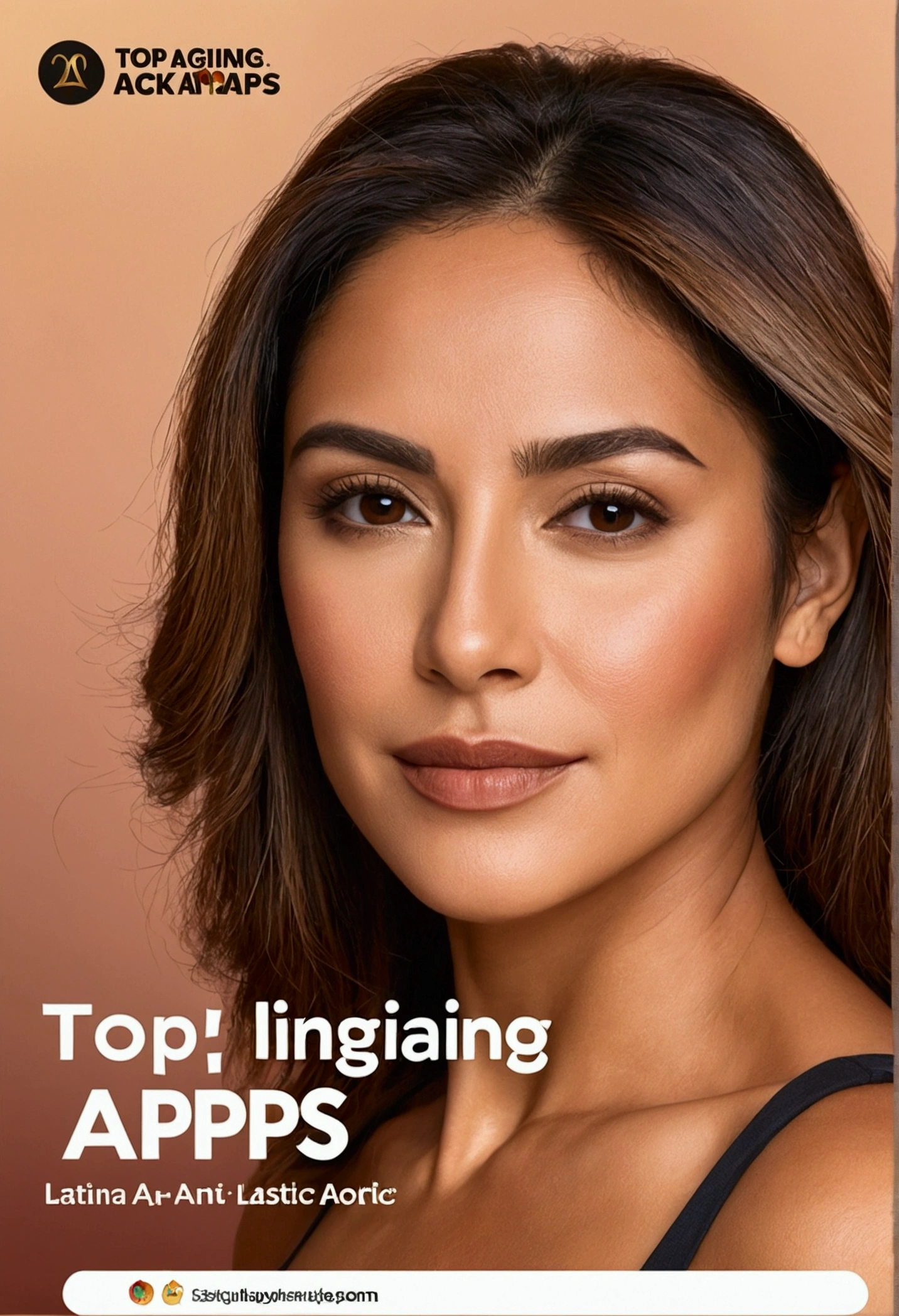 Create an image of a beautiful Latina woman with the text "Top Anti-Aging Apps" included in the picture.
