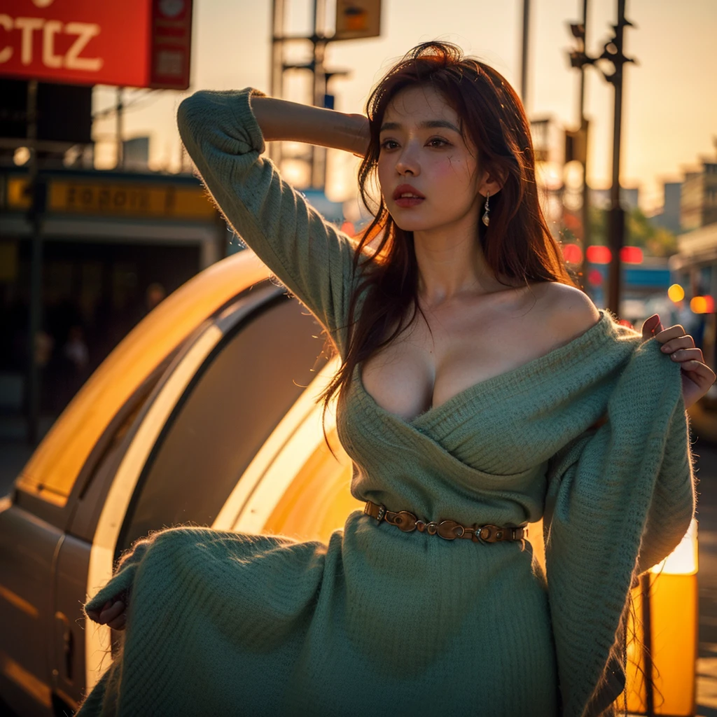 full body shot, Best quality, a 20y (chubby:1.3) kazak women, wearing (bohemian woolen dress:1.2), big breast, (sexy:1.2) (redhead:1.2) hair blowing in the wind, moody atmosphere, sunlight exposure, beautiful shadow, dramatic posing in the tokyo city, perfect object, perfect anatomy, kodacrhome, cinematic, natural, perfect direct of photography, realistic face and eyes, realistic skin, ultra highly detailed, sharp focus, beautiful film bokeh, surreal view, (candid style:1.2), shot by zenit camera with 35mm lens, Portrait by annie leibovitz