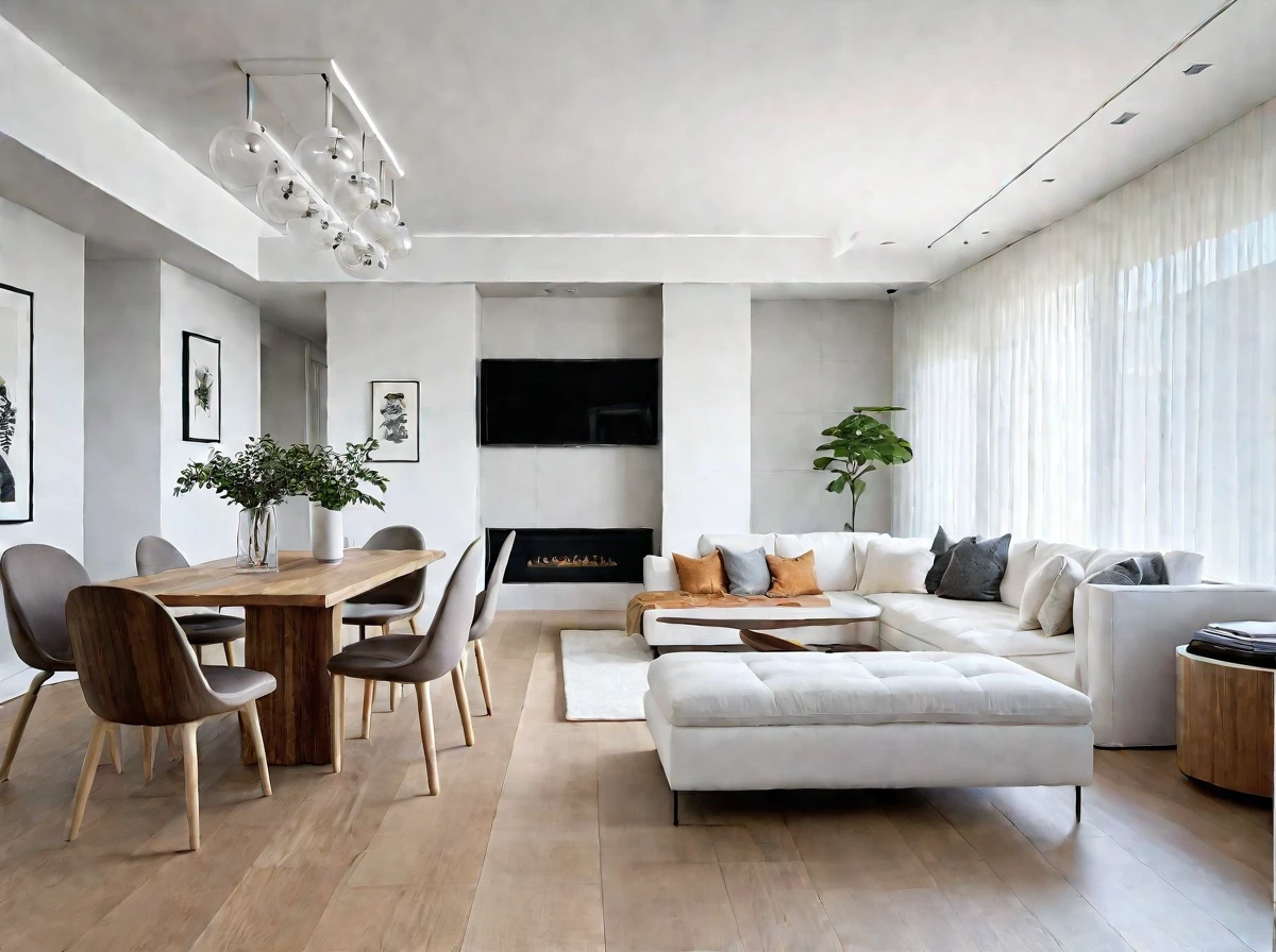 Modern Minimalist,
A Clean lines, functionality, and a focus on negative space define this style, Natural light and uncluttered surfaces create a sense of calm and serenity,
A Neutral palette of white, gray, and black is the foundation, Pops of color can be introduced with artwork, furniture accents, or throw pillows., Consider incorporating natural elements like wood or stone for warmth and texture,