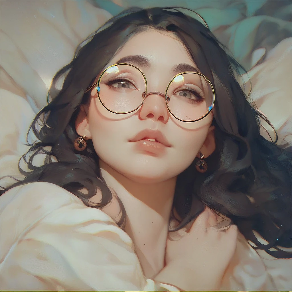 score_9, score_8_up, score_7_up,score_6_up, score_5_up,1girl, looking at the viewer, black long hair, round glasses,