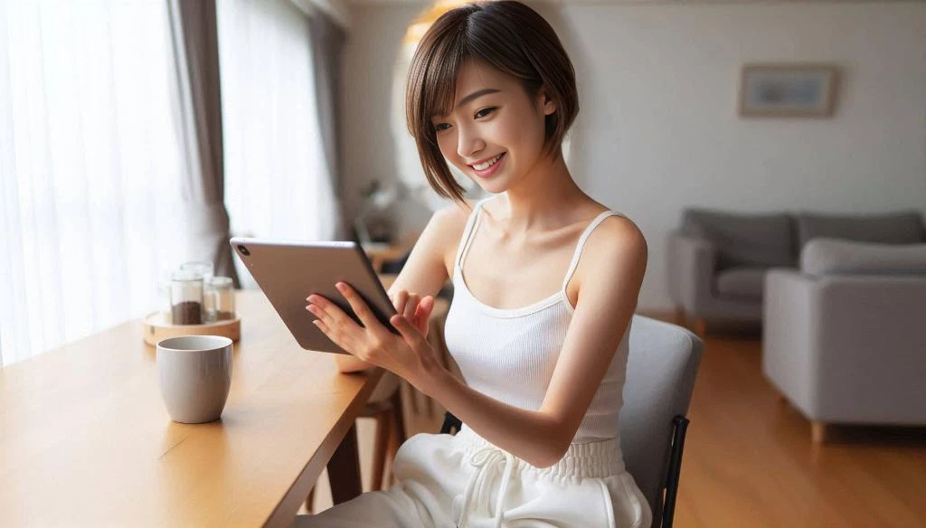 masterpiece, realistic, photorealistic, best quality, beautiful detailed, natural lighting, sharp focus, depth of field, slim body, abs:1.2, cleavage, best quality real texture skin, Detailed beautiful delicate face and eyes, beautiful Japanese young woman, eyes open, looking at viewer, best quality real texture skin, Detailed beautiful delicate face and eyes, double eyelid, smile:1.2, white teeth:1.2, very short straight brown hair,