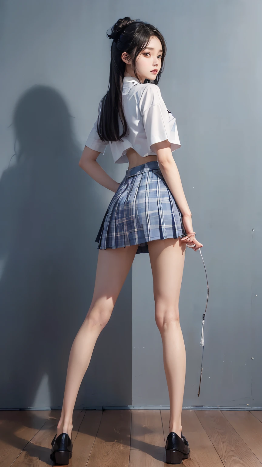 ((masterpiece)),(((最high quality))),((Photograph the whole body from knee height:1.6)),((((((脚を揃えてPlease stand up straight:1.9)))))),((Thin thighs)),((Long legs)),(((Girl standing in a school classroom:1.7))),(((Micro Mini Skirt Uniform:1.6))),((tall:1.8)),((Japan  in summer uniform:1.8)),((スリムなModel body type:1.5)),((Thin legs:1.5)),((Wearing a red tie:1.5)),Wearing a white shirt with short sleeves,Her erect nipples are clearly visible under her clothes.,(Blue checked micro mini skirt:1.2),(24-years-old:1.3),bangs,A small smile,((cute女の子)),Slender girl,Black Loafers,((short white socks up to the ankles,)),cute,The thigh area below the groin is slim and firm,cute,Black hair ponytail,Thin legs,スリムなModel body type,Very small waist,Small hips,Long thighs,Thin thighs,Thin hands,Long hands,((((Photograph the whole body from below:1.5)))),(((((k-popのIVEのWONYOUNGにそっくりの女の子:1.9))))),((Turn your whole body straight ahead:1.8)),((tall:1.4)),(Stand with your legs straight without bending your knees:1.7),((Please stand up straight:1.7)),((turn your hips forward:1.7)),The ankles are super thin,beauty,Fine skin,Firm Skin,引き締まったThin legsの肌を細部までリアルに再現,Very detailed, Attention to detail,high quality,Awards,High resolution,(Anatomically correct:1.3),(8k,RAW Photos,最high quality,masterpiece:1.5),(((女の子をPhotograph the whole body from below:1.5))),Height 173cm,((脚を揃えてPlease stand up straight:1.7)),((脚を揃えてPlease stand up straight:1.7)),(((Keep your back straight:1.8))),((Look forward:1.2)),8頭身beauty,Model body type,((Inseam is half the height:1.5)),(Thin thighs),((k-popのIVEのWONYOUNGにそっくりの女の子:1.5)),Raw photo,Firm Skin,Fine skin,Well-trained muscular legs,Attention to detail,Vivid,Skin Texture,Genuineな皮膚感,Perfect composition,beautiful,Very detailed,High chroma,Genuine,eyeliner,eye shadow,High nose,Small nostrils,Small Mouth,Seductive lips,White panties