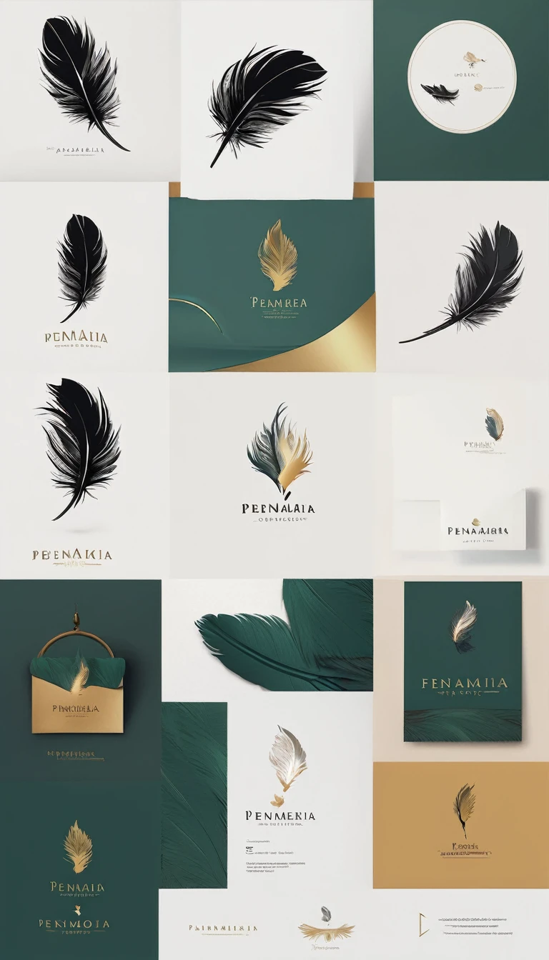 A minimalist, fantastic, poetic, dreamy, captivating, memorable, masterpiece, modern, simple logo design of a boy and a feather for the brand “Penamemoria". The logo must convey a sense of music, stories and dreams. Minimalistic logo design of a boy and a feather.