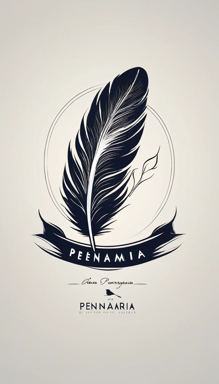 Create a minimal, modern, simple, inspirational, memorable, dream like logo design of a boy and a feather for the brand “Penamemoria".
