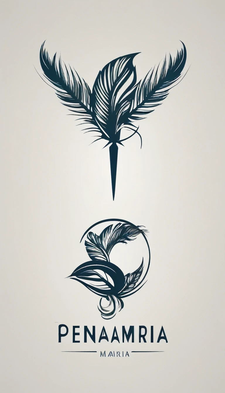 Create a minimal, modern, simple, inspirational, memorable, dream like logo design of a boy and a feather for the brand “Penamemoria".
