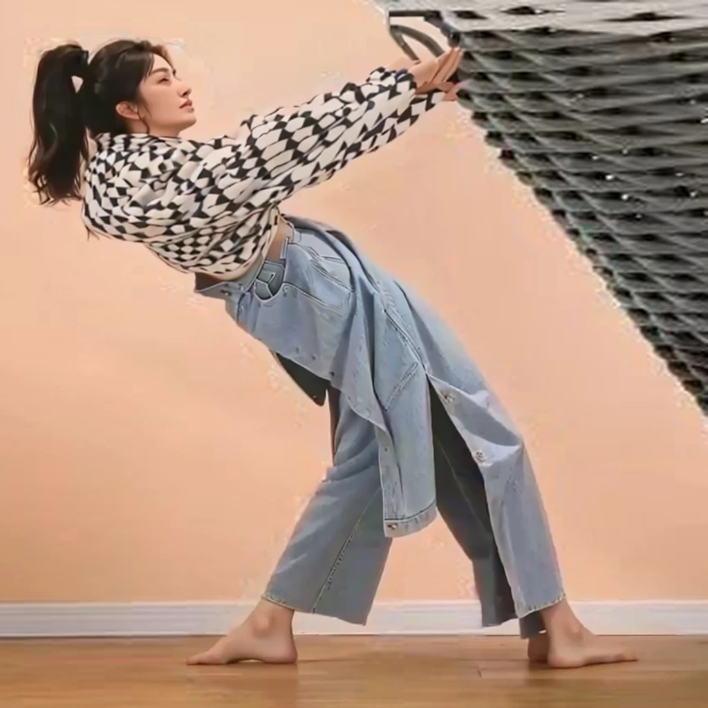 A woman stood,bend over,Support with both hands