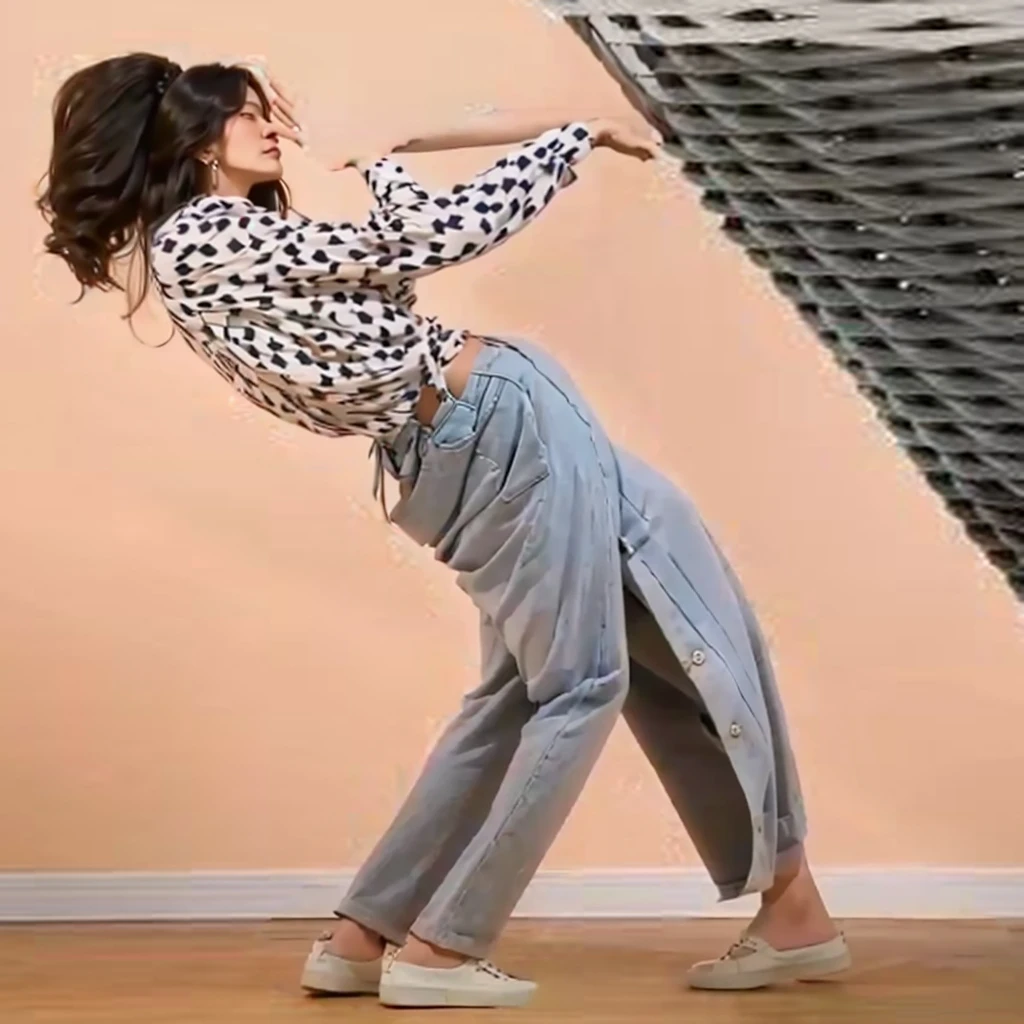 A woman stood,bend over,Support with both hands