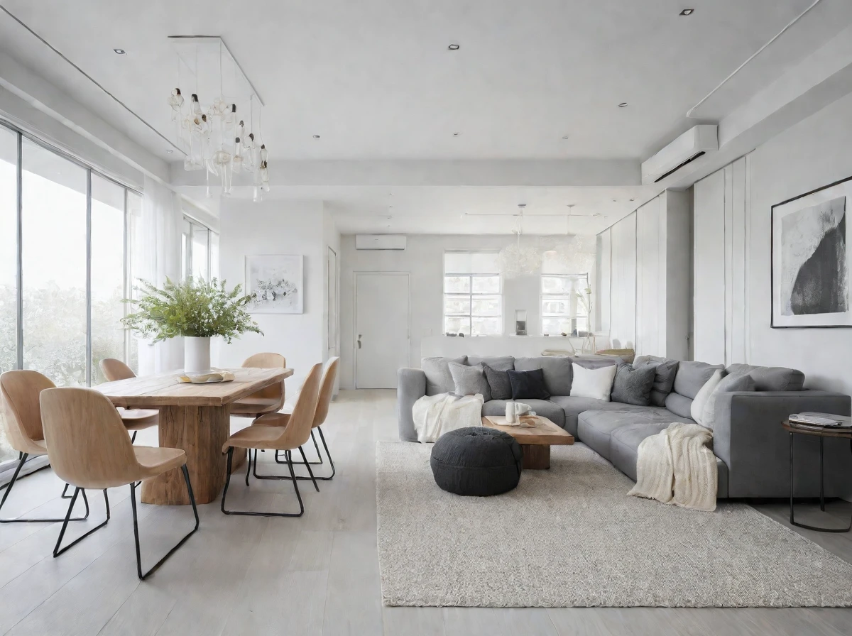 Modern Minimalist,
A Clean lines, functionality, and a focus on negative space define this style, Natural light and uncluttered surfaces create a sense of calm and serenity,
A Neutral palette of white, gray, and black is the foundation, Pops of color can be introduced with artwork, furniture accents, or throw pillows., Consider incorporating natural elements like wood or stone for warmth and texture,