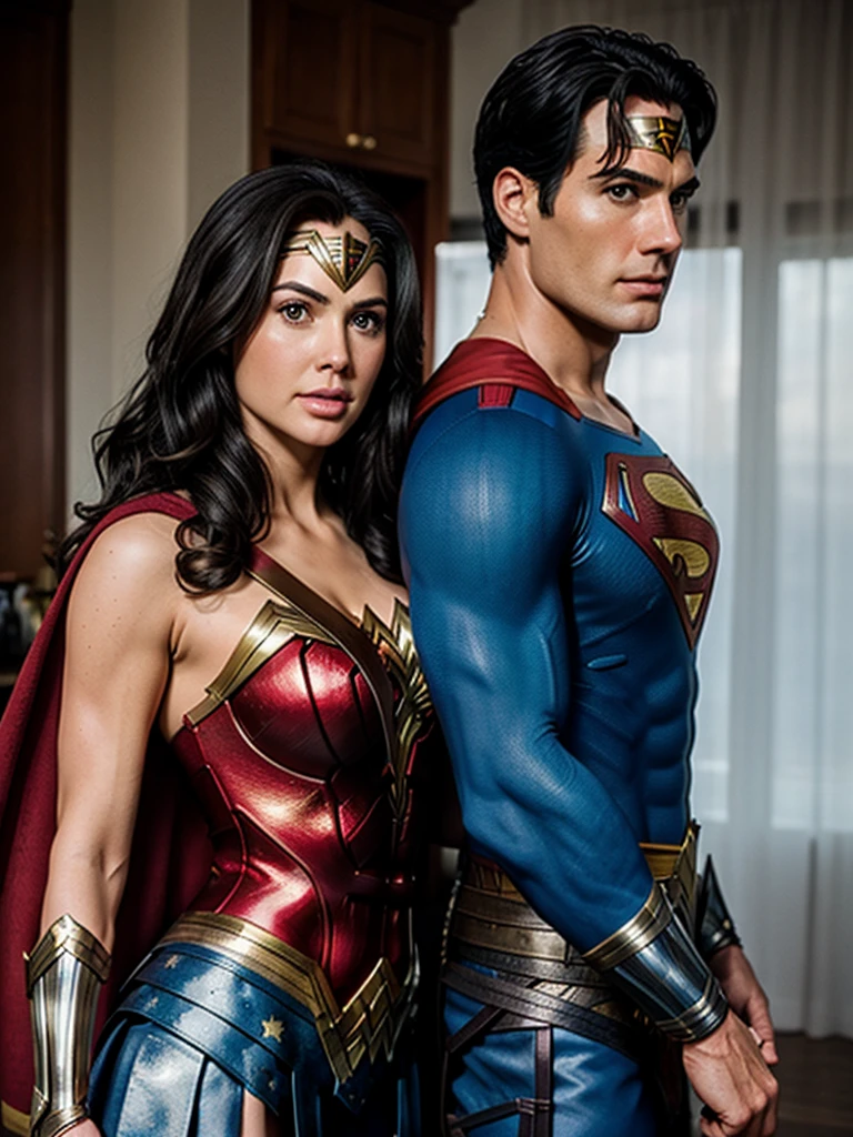 Wonder woman and Superman surprise, realistic 