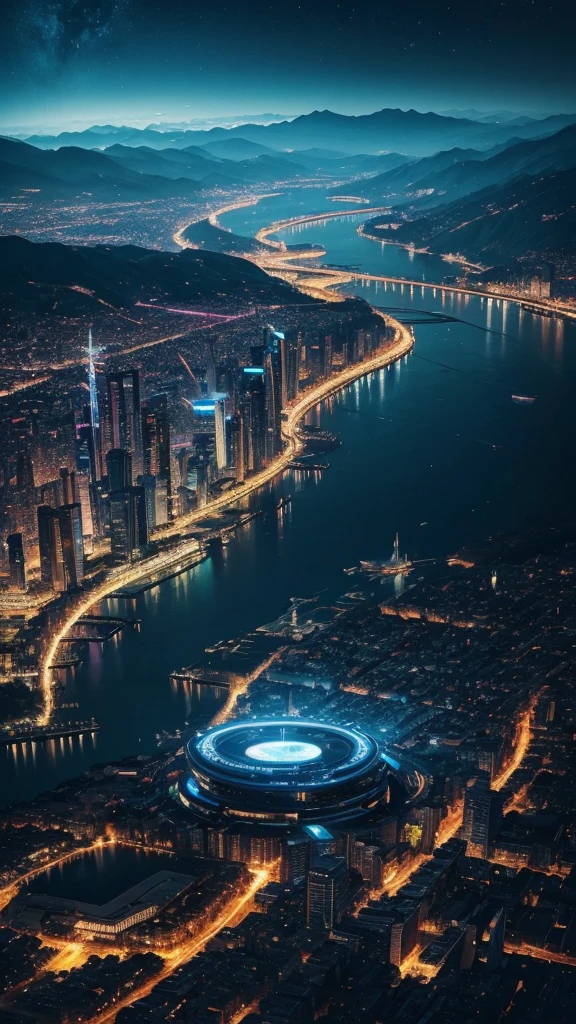 Night view、nature、relax、refresh、Illustration effect for posters and magazines, cyber punk、View from the sky