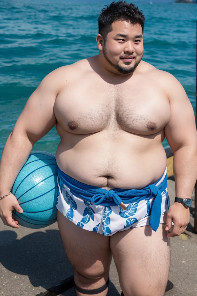 One piece, jinbe, fat guy, muscular, donginji, anime character, gills, jinbe of one piece, blue skin, yukata