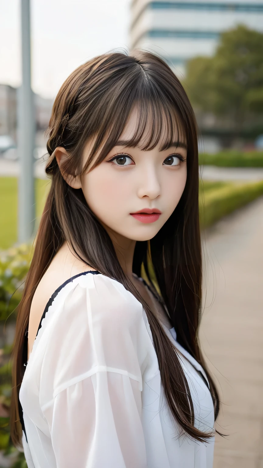 Sexy Big 、Sexy cute looks and cute 15 year old beautiful girl, beautiful and sexy face、A strong wind blows my hair in front of my face、beautiful long blonde French braided hair、beautiful, Cute and sexy eyes hidden behind long bangs