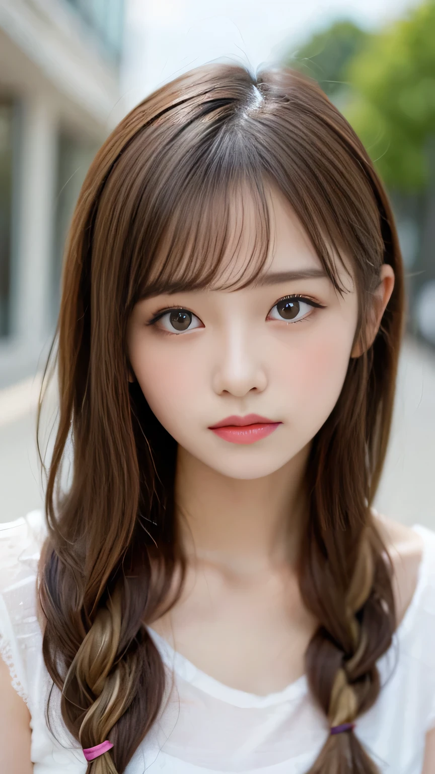 Sexy Big 、Sexy cute looks and cute 15 year old beautiful girl, beautiful and sexy face、A strong wind blows my hair in front of my face、beautiful long blonde French braided hair、beautiful, Cute and sexy eyes hidden behind long bangs