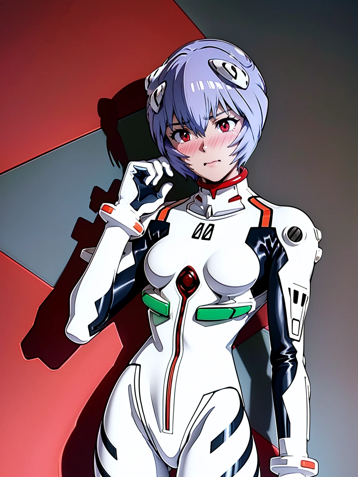 ((Highest quality, 8k wallpaper)),(masterpiece, Highest quality),Very detailed,High resolution,(Official Art:1.3),(((Anime screenshots,Black outline))),One girl,alone, Break mer1,(Rei Ayanami {neon genesis evangelion,}1.2),masterpiece, best quality, outdoor, 1girl, Solo,red eyes,short hair,blue hair, (White plug suit, skintight:1.4), (full blush, ahegao,embarrassed/worried:1.2) , (((Full face helmet with no exposed face and head hair:1.2))),(Eva Helm:1.4),