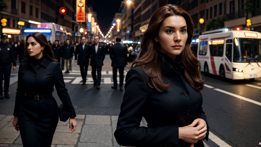 Realistic, persona: [Illustrate Ravi, a tall and handsome man, impeccably dressed in formal attire, discreetly following Roma with a keen sense of intrigue and curiosity. Unreal Engine, hyper-realistic rendition- Version 5.2, Aspect Ratio 16:9, Scene-2:

Ravi's attention was drawn to the curvy figure of Roma, a fierce police officer, boasting a striking resemblance to Kate Winslet. Her long, luscious brown hair cascaded down her back, adding to her allure. The bustling city streets formed a busy and colorful setting for this clandestine observation