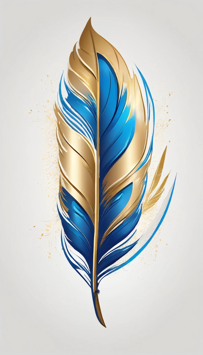 Create a cinematic, abstract symbol for a storytelling production brand based on stories and dreams called " Penamemoria". The logo should convey a fantasy theme and include the the creativity between a and a feather. Fantastic, memorable, poetic, dreamy, unique, poetic white-blue-golden feather as logo design for the brand " Penamemoria".