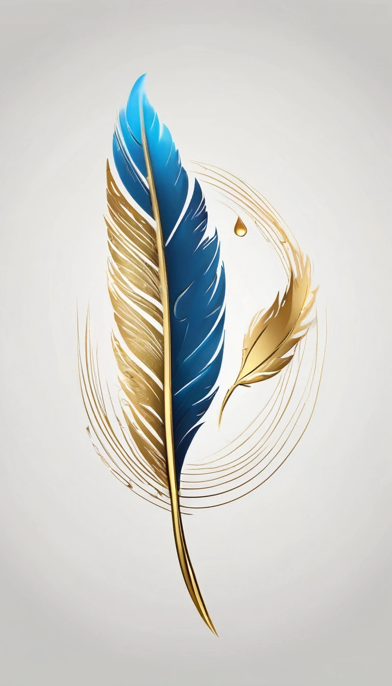 Create a cinematic, abstract symbol for a storytelling production brand based on stories and dreams called " Penamemoria". The logo should convey a fantasy theme and include the the creativity between a and a feather. Fantastic, memorable, poetic, dreamy, unique, poetic white-blue-golden feather as logo design for the brand " Penamemoria".