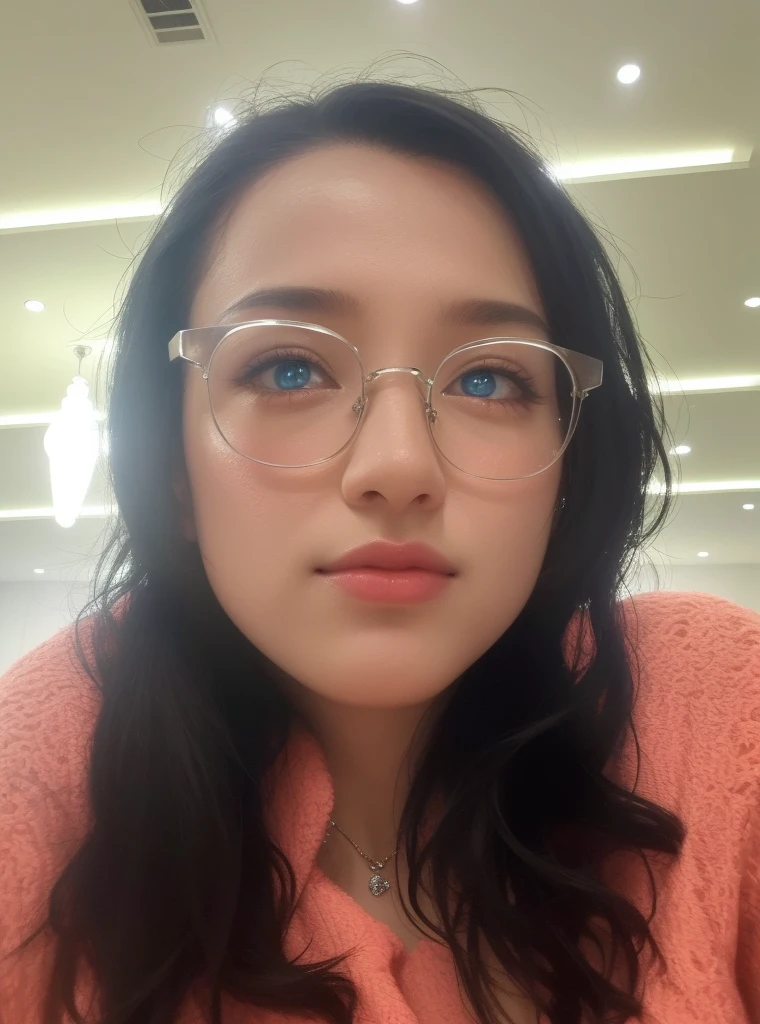 Beautiful big breastokeh), indoors, detailed luxury living room, gentle and charming beautiful goddess, Korean(kpop-idol), solo, necklace, oval face, double eyelids, smart, good hands, good feet, Natural, (from below angle), (glossy skin:1.05), ((low angle)), Perfect figure, (64k, UHD, RAW photo, best quality, masterpiece:1.4), (realistic, photo-realistic:1.37), ultra high res, photon mapping, radiosity, physically-based rendering, professional soft lighting, blue eyes, purpel hair, tattoo