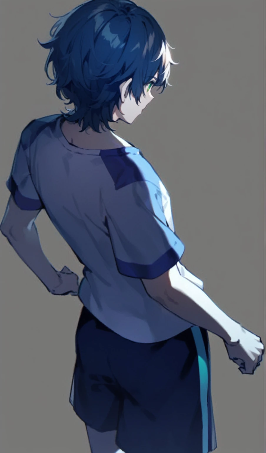 ((best quality)), ((masterpiece)), (detailed), perfect face, short hair, blue top, crop top, blue fitted legging shorts, huge breasts, huge ass