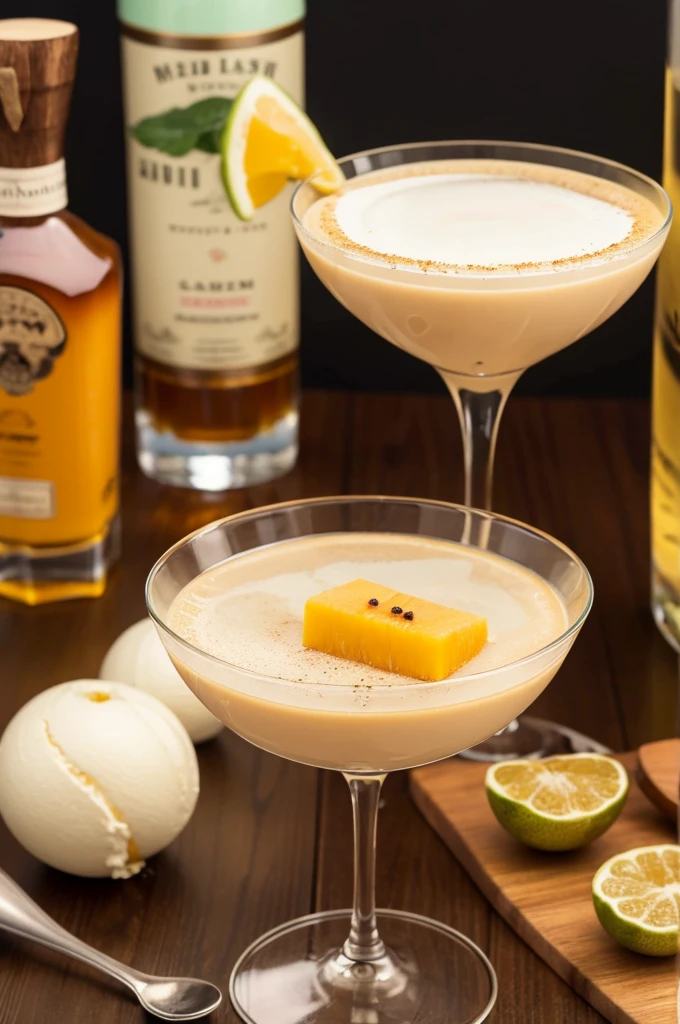 Image of coffee liqueur, melon liqueur and fresh cream shaken in a cocktail glass