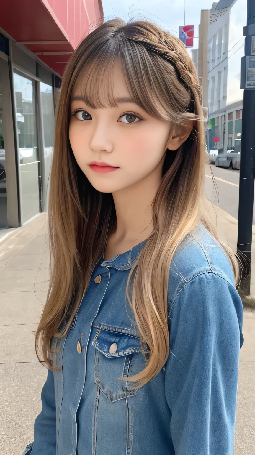 Sexy Big 、Sexy cute looks and cute beautiful girl, beautiful and sexy face、A strong wind blows my hair in front of my face、beautiful long blonde French braided hair、beautiful, Cute and sexy eyes hidden behind long bangs