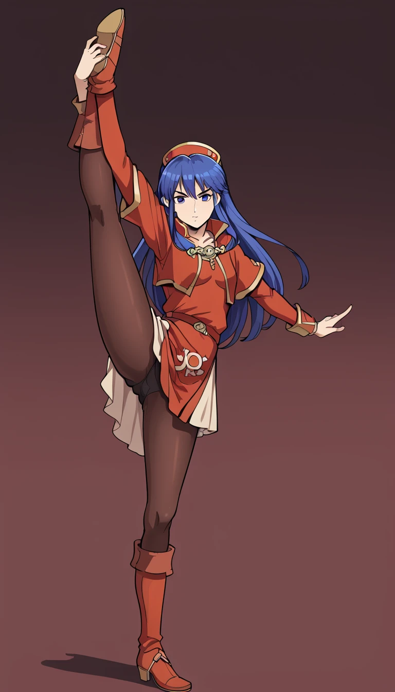 lilina \(fire emblem\), wizard, tracksuit, serious, One girl, standing_split, stand on one leg