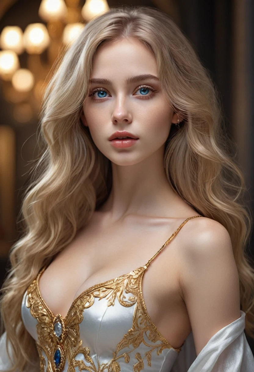 (Masterpiece.Uhd.photorealistic) full body shot. 1 ultra hot gorgeous European woman, age 23, ethereum crypto goddess, beautiful detailed eyes, beautiful detailed lips, extremely detailed face, long eyelashes, flawless porcelain skin, flowing golden hair, elegant posture, graceful movements, serene expression, detailed intricate silver and gold jewelry, ornate flowing dress, shimmering ethereal aura, dramatic dramatic lighting, cinematic composition, vibrant vivid colors, dramatic shadows, studio lighting, ultra-fine painting, sharp focus, physically-based rendering, extreme detail description, professional, vivid colors, bokeh. BREAK
Perfect anatomy.
perfect hair.
perfect breast.
perfect body.
perfect hands.
perfect face.
perfect eyes.
accurate.
anatomically correct.