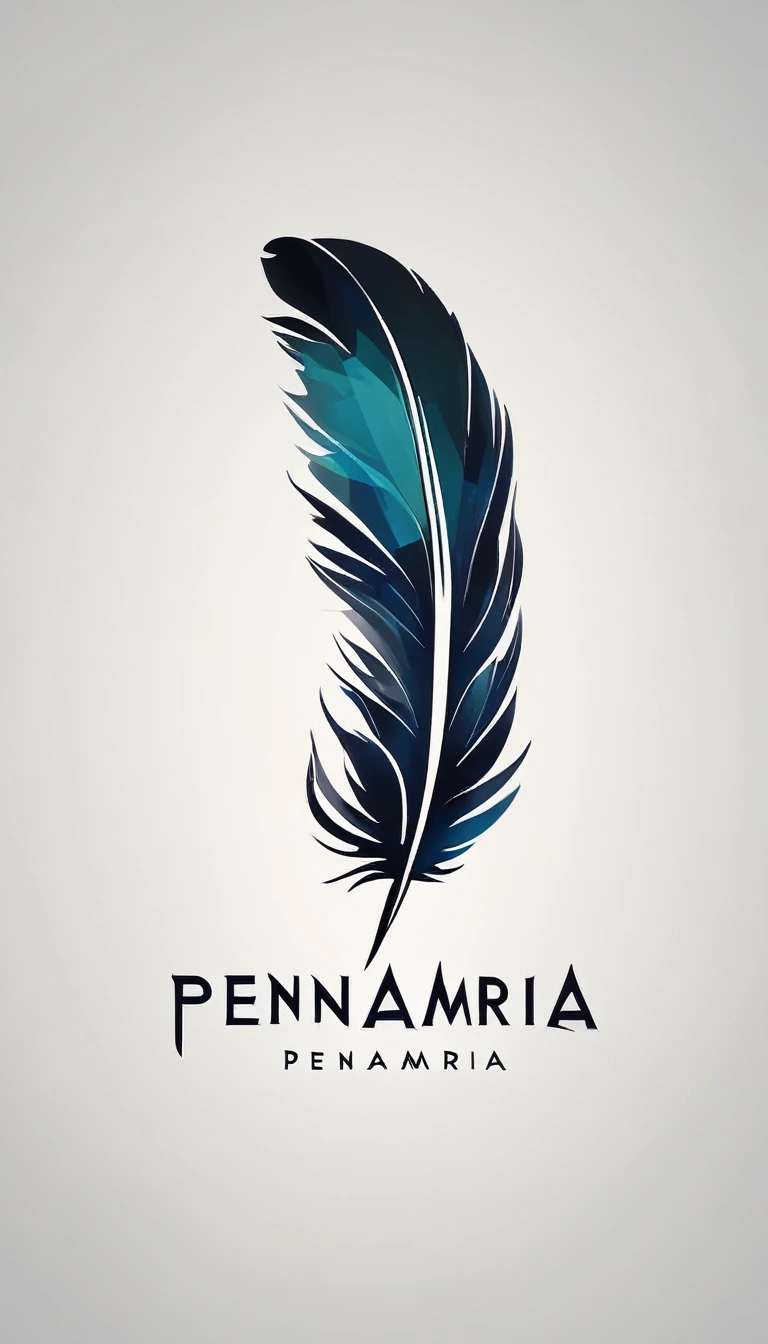 Assume you are a master creative, a genius graphic designer. Your mission is to create an extraordinary, fantastic, cinematic, abstract, poetic, minimalistic, modern, simple, unique logo design for the story production brand “Penamemoria". The logo must convey a sense of dreams and memories between a feather and a boy