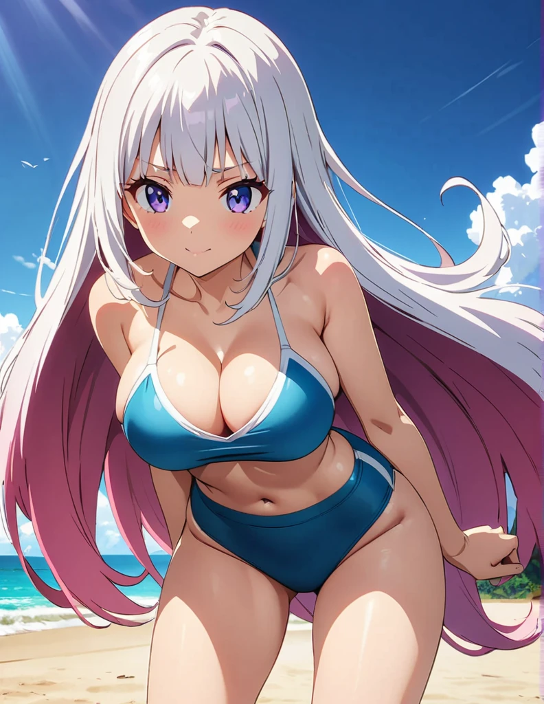 Swimsuit, Pose, Big breasts, cleavage, Beautiful Girl, Silver hair, Dark skin,