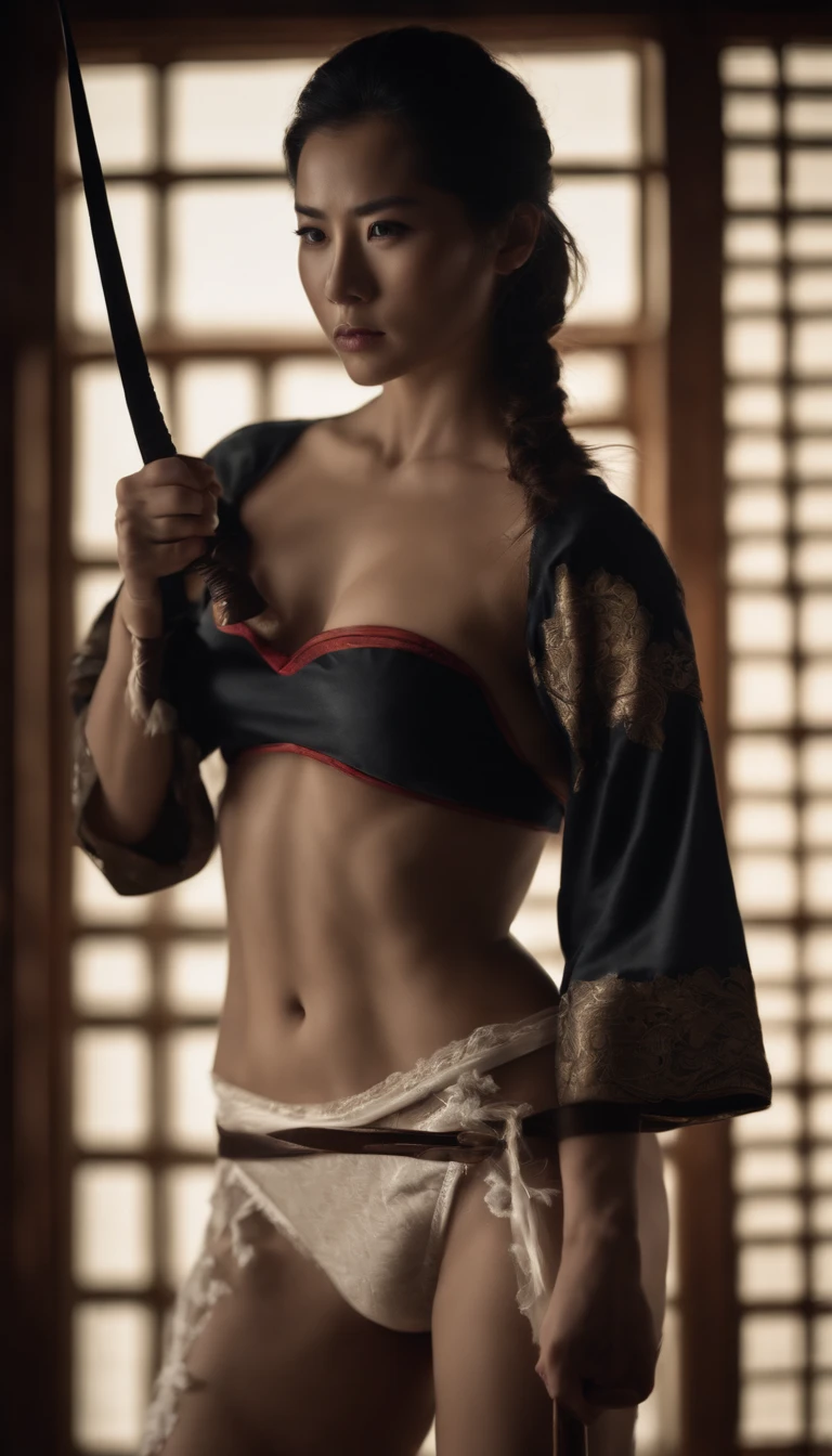 Samurai Swordsman woman In underwear Full body sexy underwear Full body sexy
