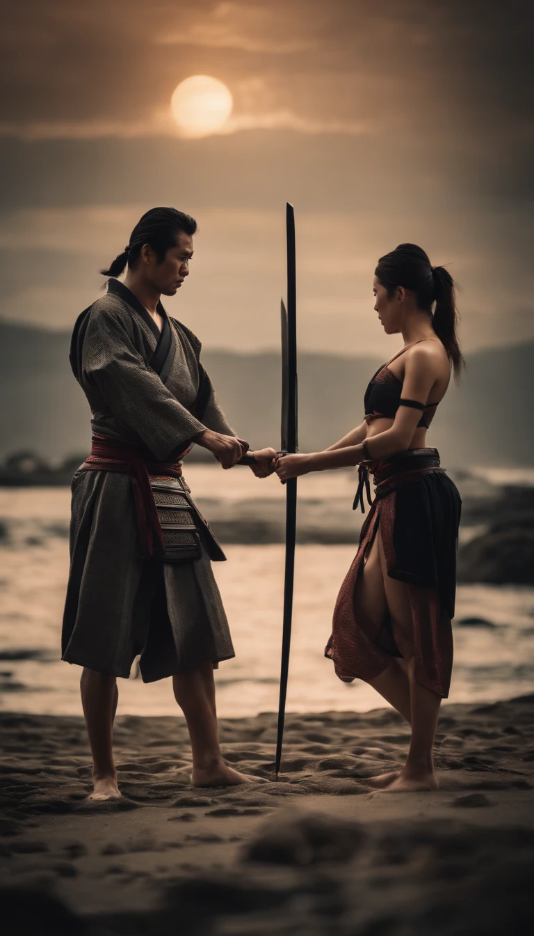 Samurai Swordsman woman In underwear Full body sexy underwear Full body sexy
