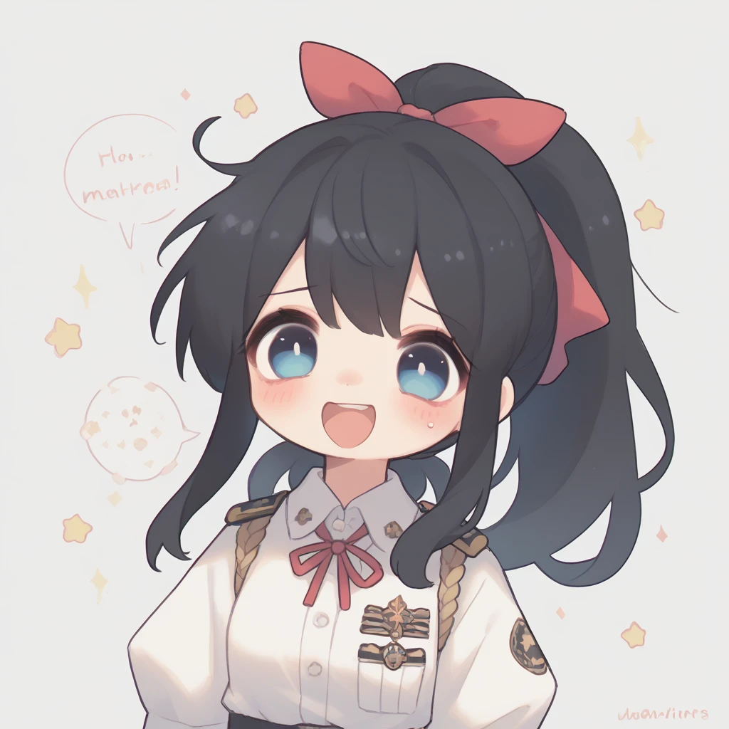 
One girl,High resolution, masterpiece, ponytail, Black Hair, Silly laughter/Proud laugh, ribbon, blue eyes, uniform