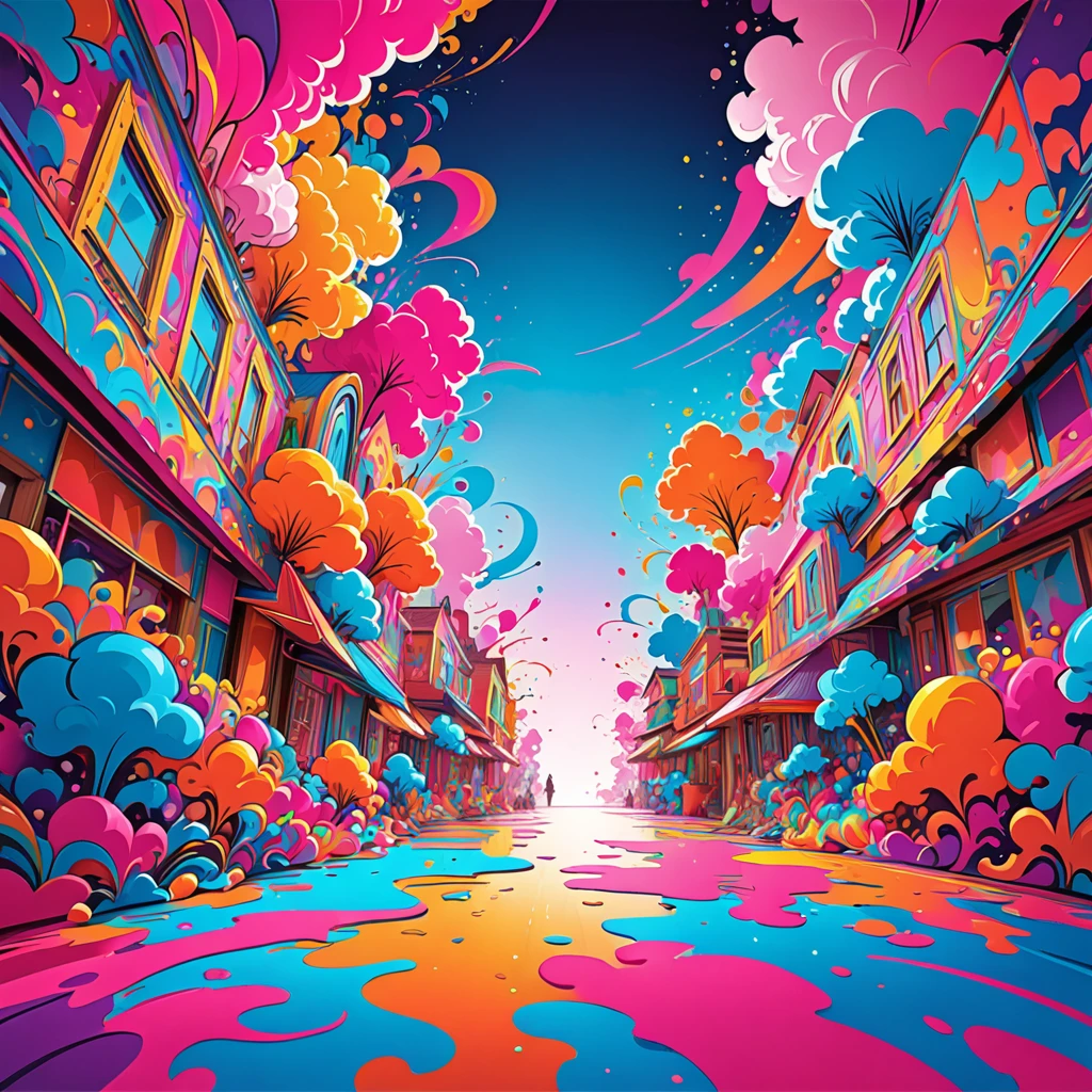 Pink，(((Energetic))) abstract images, 2D Ornate Flat Sketch, psychedelic, marvelous, marvelous, marvelous, arte pop-up,  silhuette, Full coverage neon color paint, painted, Dutch Dynamic Angle