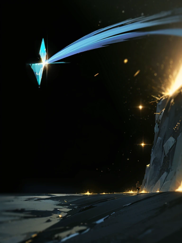 luminous comet streaks across the night sky, its icy nucleus glowing brightly as it hurtles through space. The comet's tail, a stunning display of blue and white, fans out behind it, shimmering with an ethereal light. The background is a deep, velvety black, speckled with distant stars, enhancing the comet's brilliance. The poster captures the comet's motion, creating a sense of awe and wonder, as if it’s painting a celestial masterpiece.