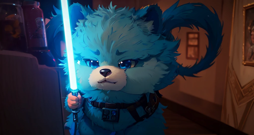 (((Barefoot furry character, full body, cinematic setting, furry male, plantigrade))), star wars Jedi, Nubs Pooba, cute bear-like creature, blue fur

BREAK, detailed background, 8K, (masterpiece:1.5), intricate details, highly detailed, extreme detail, octane render, fine art, best quality, highres, (detailed face:1.5), ((full_body)), UHD, (((perfect hands))), (((perfect feet))), low light