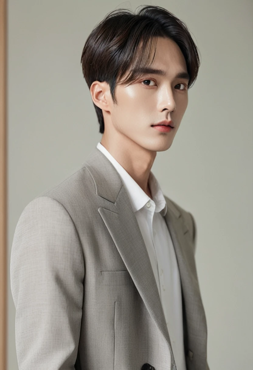 There is a man holding a cell phone in his hand, in your profile, Taejun Kim, Doyoung Kim, side profile portrait, Close-up profile face, left profile, prominent jawline, Sharp jawline, side profile shot, Profile Pose, Slightly defined jawline, well defined jawline, side view, Lee Won Bin, korean artist, Close-up profile