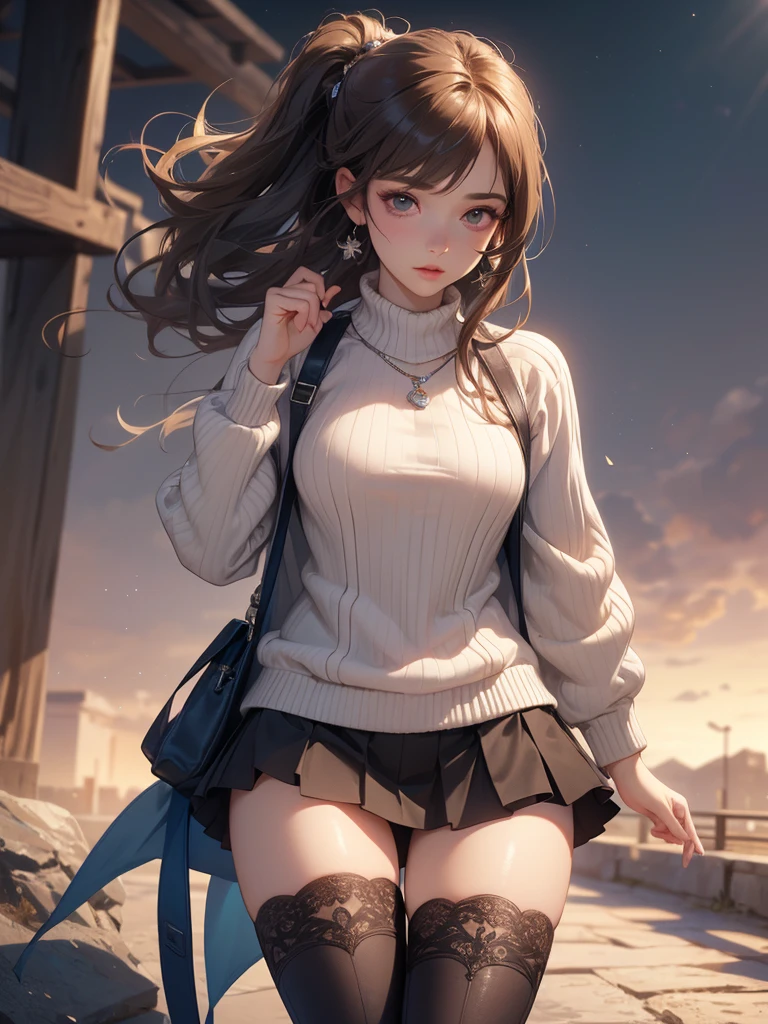 (Random pose),(Random Hairstyle),(Highest image quality,(8K),Ultra-realistic,best quality, high quality, HD, high quality texture,High Detail,Exquisite and detailed,fine,Extremely detailed CG,Detailed texture,Realistic reproduction of the face,masterpiece,Presence),sweater,Tight mini skirt,stocking,Engineer Boots