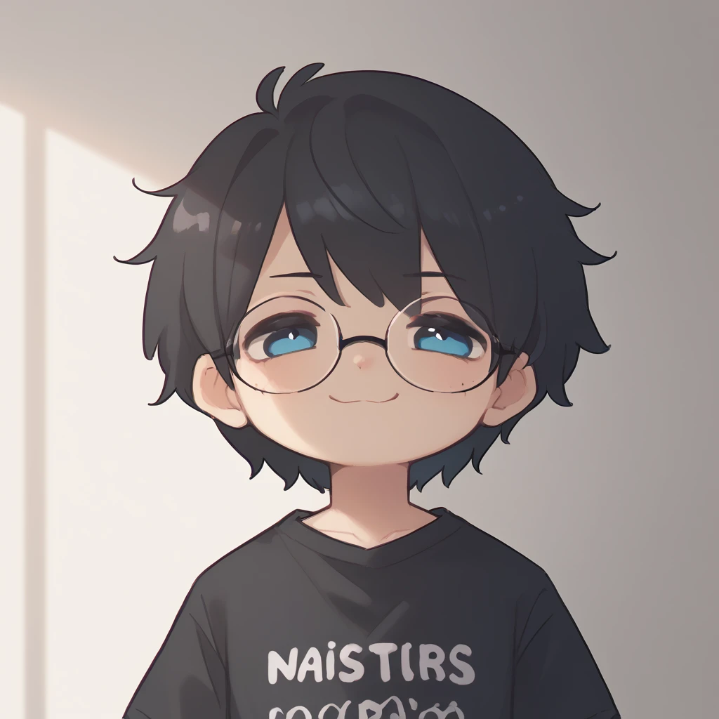 
One boy,High resolution, masterpiece, Black Hair, blue eyes, Black shirt、Shortcuts, Glasses、smug face, 