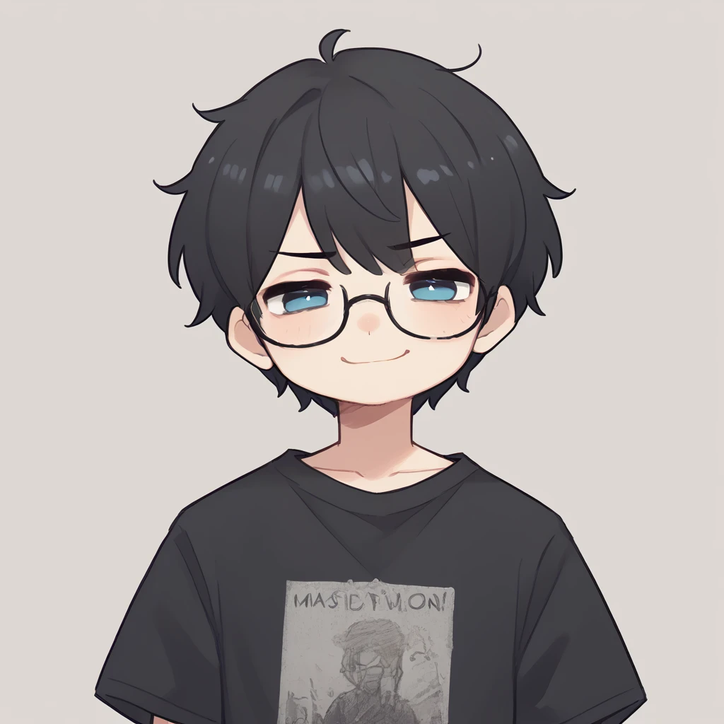 One boy,High resolution, masterpiece, Black Hair, blue eyes, Black shirt、Shortcuts, Glasses、smug face,
