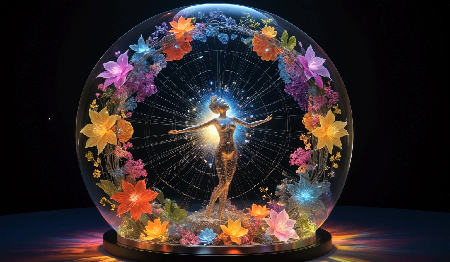 (Best quality, masterpiece), (magical, captivating, 3d transparent composite model of 1 adult body, nằm duỗi chân tư thế giống đang ngủ:1.3, wireframe transparent 3d model:1.2, (Extremely detailed, dynamic camera) , (Wide viewing angle), (celestial illumination), (vivid color and saturation)